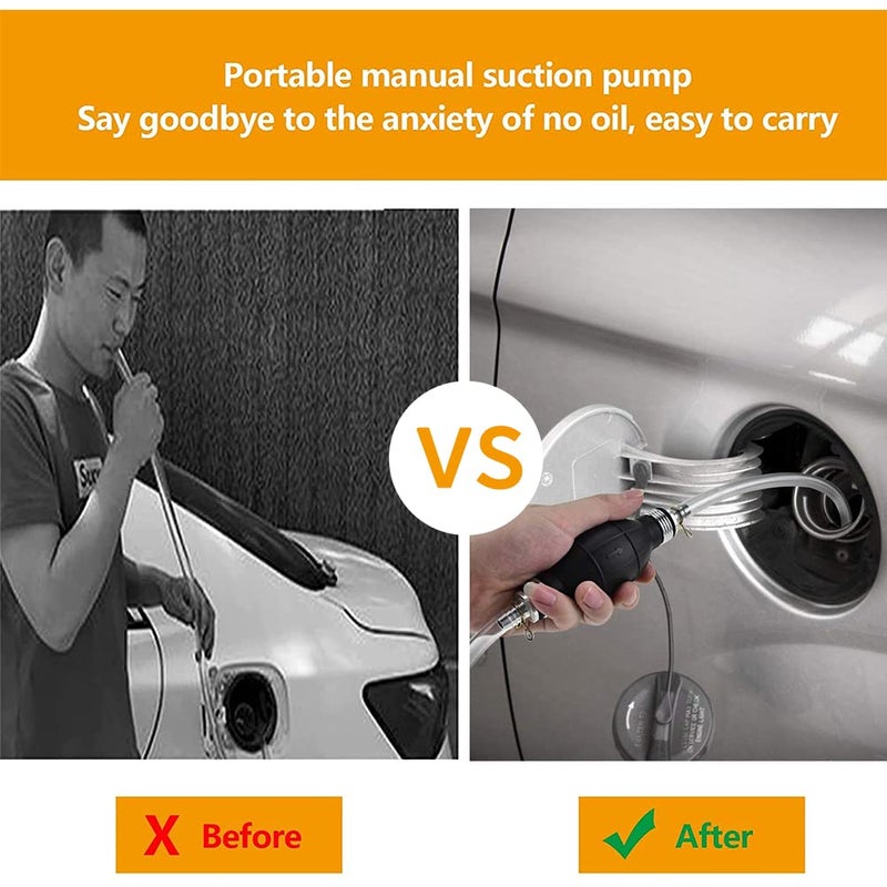 Abnaok Gasoline Siphone Hose, Gas Oil Water Fuel Transfer Siphon Pump, Portable Widely Use Hand Fuel Pump, Fuel Transfer Pump with 2 Durable PVC Hoses - Image 3